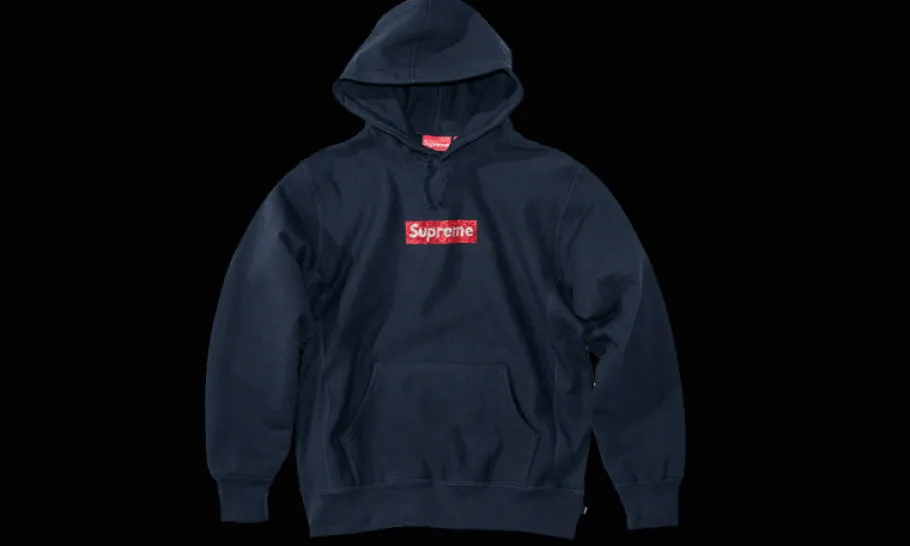 Swarovski Box Logo Hooded Sweatshirt Navy<Supreme Clearance